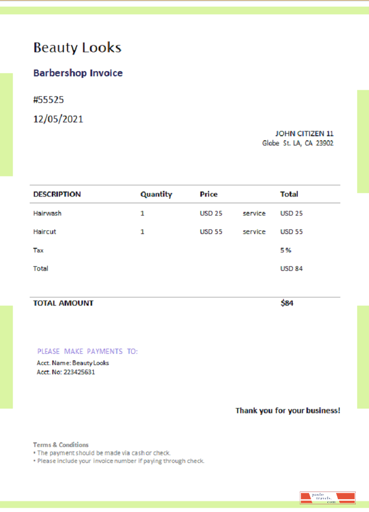 USA Beauty Looks invoice PSD template